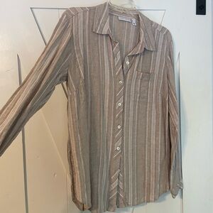 Susan Graver Beige Striped Blouse Small